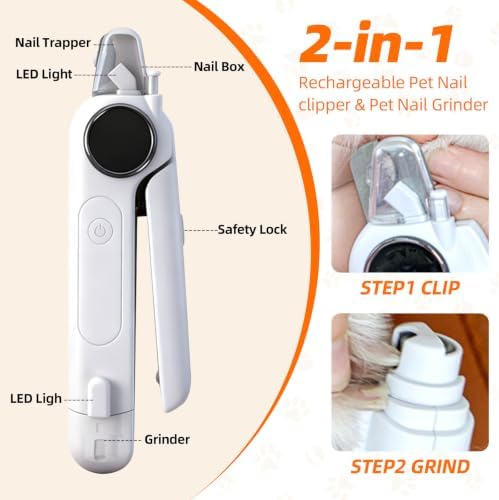 Dog Electric Nail Clippers & Grinder with Light, Quiet Cats Nail Trimmer - Image 3