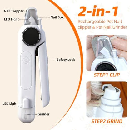 Dog Electric Nail Clippers & Grinder with Light, Quiet Cats Nail Trimmer - Image 3