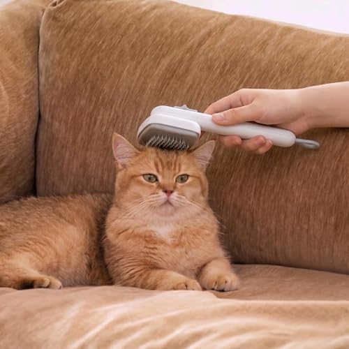 Cat Brushes for Indoor Cat，Pet Steam Brush for Dog Cats Grooming Kit Supplies Hair Grooming for Long Short Hair Cats Dogs (White) - Image 2