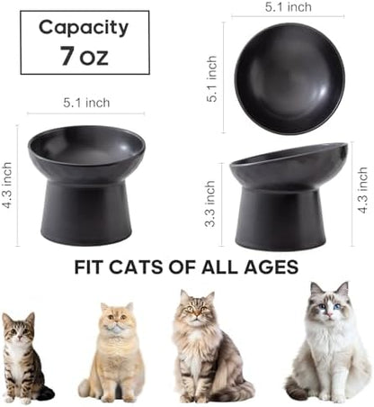Ceramic Raised Cat Bowls - Elevated Tilted Cat Food and Water Bowls, Anti Vomiting and Protect Pets' Spines Pet Feeding Dish for Cats, Dishwasher Microwave Safe (1 x Bowl - Black) - Image 2