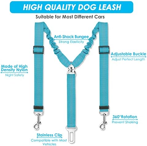 SlowTon Double Dog Seat Belt for Car with Elastic Bungee Buffer, Adjustable - Image 3