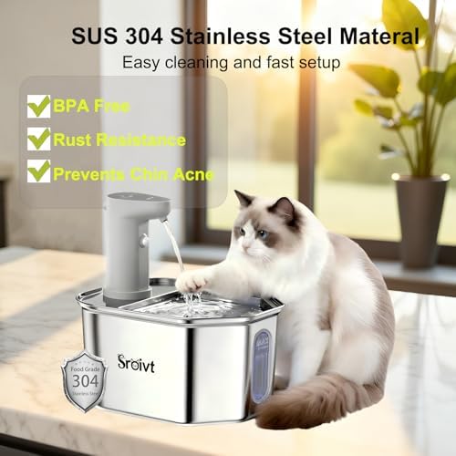 Cat Water Fountain Stainless Steel,Cordless,Rechargeable,2.6L,1 Filter - Image 6