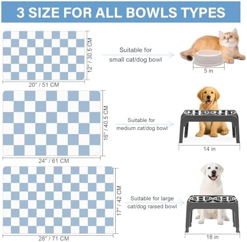 Cat Food Mat - 12"x 20" Cat Dog Mats for Food and Water Bowl, Checkered Pet Placemat Feeding Mat, Non-Slip Under Pet Bowls Mats for Messy Drinkers, Blue & White - Image 4