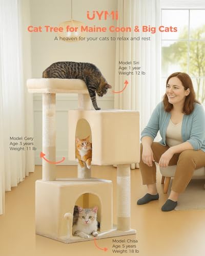 XL Cat Tree 44" Cat Tower for Large Cats 20 lbs, 2 Spacious Caves - Image 2