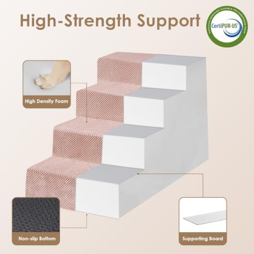 EHEYCIGA Dog Stairs for Bed 18" H, 4-Step Extra Wide Dog Steps, Pink - Image 4