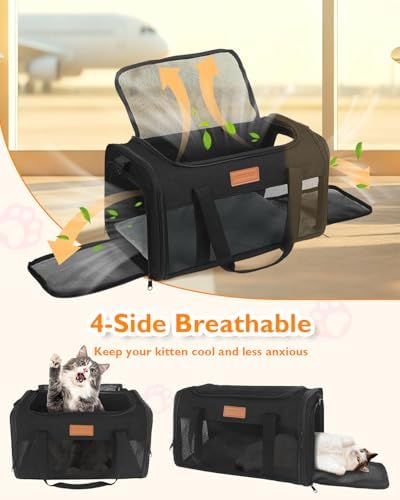 PETUX Airline Approved Pet Carrier for Small Cats up to 12 lb, Black - Image 5
