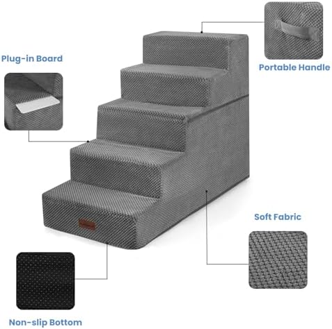 Aodisman Dog Stairs for High Beds 22.6" H, 5-Step Pet Steps for Small Dogs - Image 6