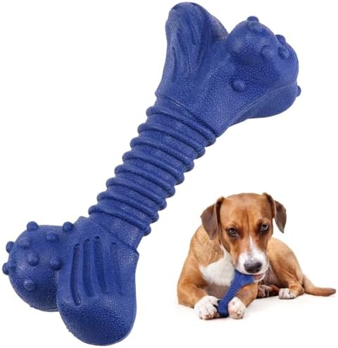 Dog Toys for Aggressive Chewers, Indestructible Chew Toys for Medium Large Dogs,Durable Rubber Dog Bones with Beef Flavor, Tough Dental Toy for Boredom Relief (Blue) by Doudele