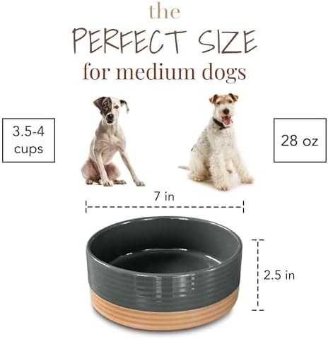 Mora Ceramic Pet Bowl Size Medium - Food/Water Dish for Large Puppies, Cats, Retrievers, Medium Sized Dogs, ect. 28oz or 4 Cups - Basic Bowls for Your Dog or Cat, Mix and Match for a Set - Charcoal - Image 2