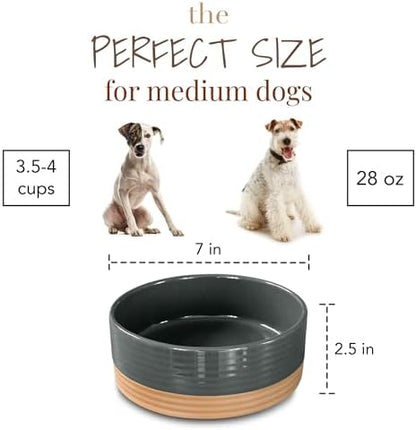 Mora Ceramic Pet Bowl Size Medium - Food/Water Dish for Large Puppies, Cats, Retrievers, Medium Sized Dogs, ect. 28oz or 4 Cups - Basic Bowls for Your Dog or Cat, Mix and Match for a Set - Charcoal - Image 2