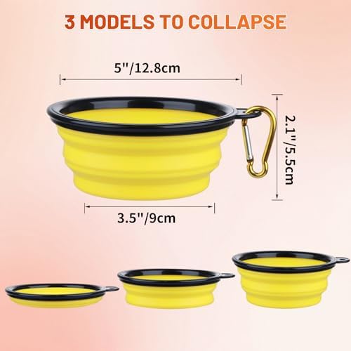 Dog Bowl Pet Collapsible Bowls, 2 Pack Collapsible Dog Water Bowls for Cats Dogs, Portable Pet Feeding Watering Dish for Walking Parking Traveling with 2 Carabiners (Small, Orange+Yellow) - Image 4
