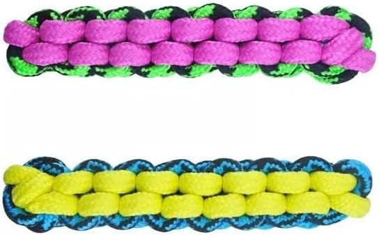 Braided Paracord Rope Dog Toy Tough Fetch Stick Chew Tug Choose Color 10 1/4" (Pink/Green)