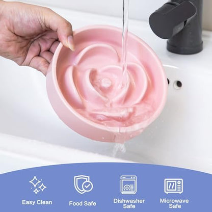 6'' Ceramic Slow Feeder Dog Bowls - Petal Shape Modern Dog Food Dish for Cats and Small Breed Dogs, Puzzle Maze Bowl to Slow Down Eating, Anti-Gulping, Dishwasher & Microwave Safe, Pink - Image 6