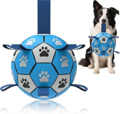Dog Soccer Ball, Interactive Toys for Tug of War, Puppy Birthday Gifts, Tug Toy, Water Toy, Durable Balls for Small & Medium Size(8 inch-Blue) by Unknown