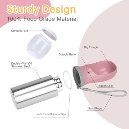 Portable Dog Water Bottle with Food Container, 14 OZ, Stainless Steel - Image 2