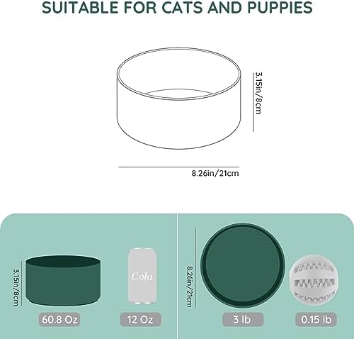 SPUNKYJUNKY 60OZ Ceramic Dog and Cat Bowl, Modern Cute Weighted Food Water Bowl for Replacement Green (1 Pack) - Image 2