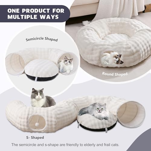 Bubble Round Cat Tunnel for Indoor Cats, Cream White - Image 2