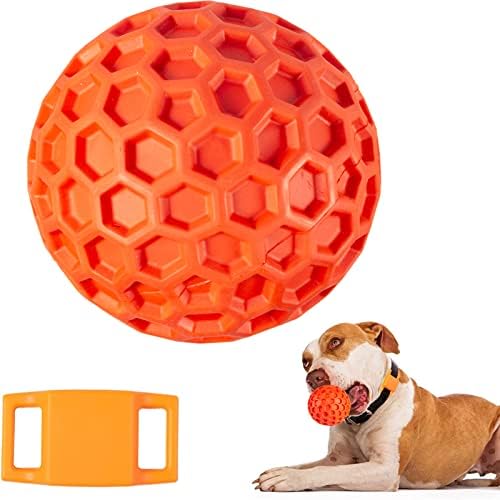 Squeaky Dog Balls, Indestructible Dog Toys for Aggressive Chewers Large/Medium Breed, Natural Rubber Interactive Chew Toys for Teeth Clean, Relieves Anxiety (Orange) by Putago