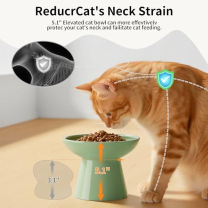 LoeJan Ceramic Cat Bowls, Elevated Cat Food and Water Bowls Set, Extra Wide and Raised Ceramic Bowls, Anti-Vomit Whisker-Free Pressure Cat Feeder for Kittens to Adult Cats - Image 4