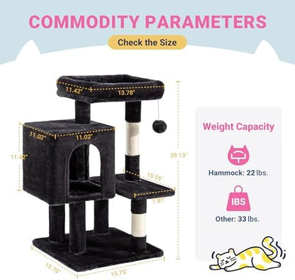 Allewie 29 Inches Cat Tree Tower/Plush Perches Platform/Condo/House/Sisal Scratching Posts/Multi-Level Activity Center Furniture for Kittens/Dark Grey - Image 7