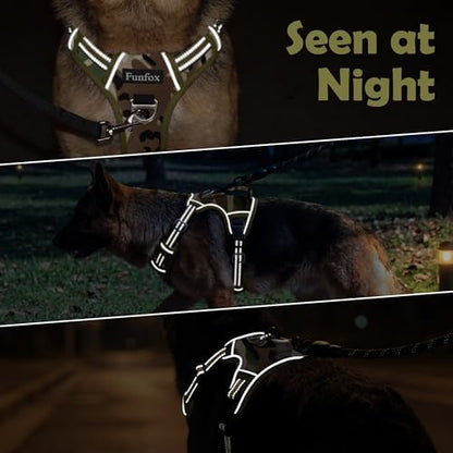 Funfox Dog Harness No Pull, Adjustable Pet Vest Harness, Super Soft Material with Vertical Handle Easy Control, Reflective Night Walking, 2 Leash Clips for Large Dogs, Camo Green, L - Image 7