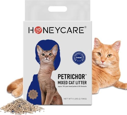 HONEY CARE Petrichor Mix Cat Litter I Tofu Cat Litter I Nature Plant-Based Pellets and Bentonite Sustainable I Low-Dust Qucik Clumping Superior Odor Control, 6 Lbs (Pack of 6) by HoneyCare