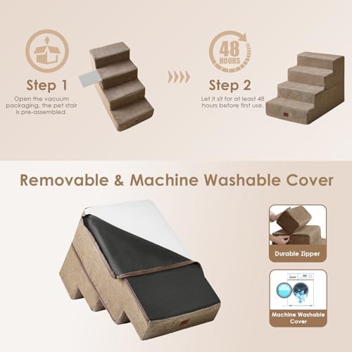 EHEYCIGA Dog Stairs for Bed 20" H, 4-Step Extra Wide Dog Steps, Camel - Image 7
