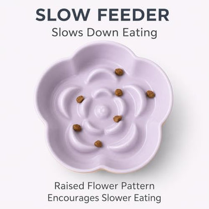 Ceramic Elevated Slow Feeder Cat Bowl, Raised and Gently Tilted Feeding Dish with Maze Design, Whisker-Friendly, Easy to Clean, for Indoor Cats and Small Dogs (Yellow/Purple) - Image 5