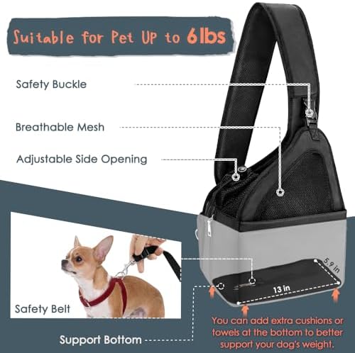 SlowTon Dog Sling Carrier, Hands Free Hard Bottom for Small Dogs up to 6 lb - Image 2