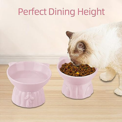 Elevated Cat Bowls 2-Pack, Ceramic Raised Cat Food & Water Dishes - Extra Wide & Shallow Whisker-Friendly Design, Anti-Vomit & Easy Digestion, Lead/Cadmium-Free, Microwave & Dishwasher Safe (Pink) - Image 4