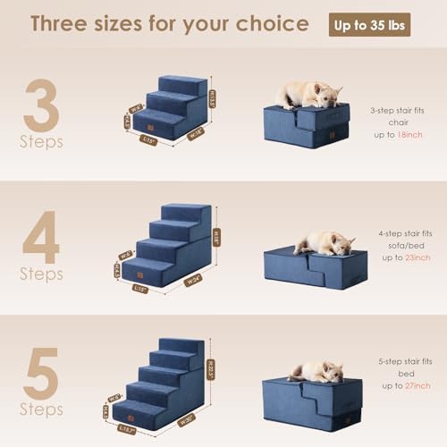 EHEYCIGA Dog Stairs for High Bed 22.5" H, 5-Step Dog Steps, Navy - Image 4