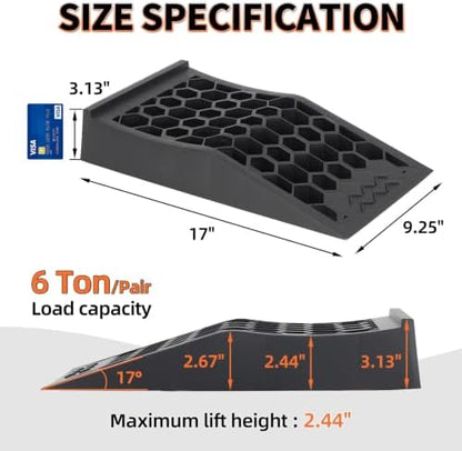 OULEME 2.44" Lift Low Profile Car Service Tire Ramps, 17"x9.5"x3.1", 2PK - Image 2