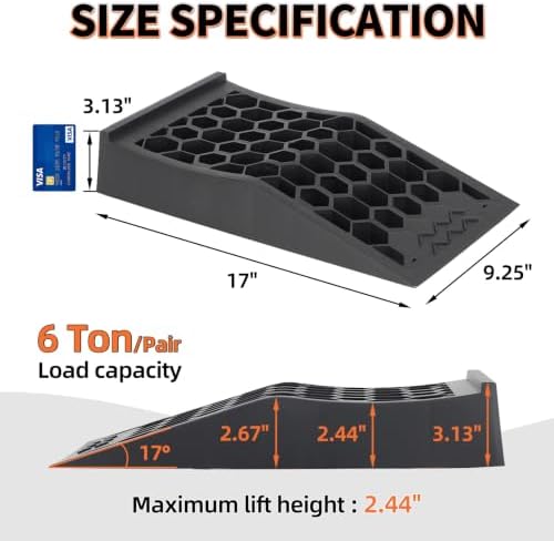 OULEME 2.44" Lift Low Profile Car Service Tire Ramp, 17"x9.5"x3.1", 4PK - Image 2