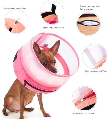 Inflatable Dog Cone Collar for Large Medium Small Dogs, Soft Dog Donut Collar Adjustable Recovery Cone for Pets After Surgery, Extra Enhanced Anti-Licking Guard Shield (Pink Donut, Small) - Image 2