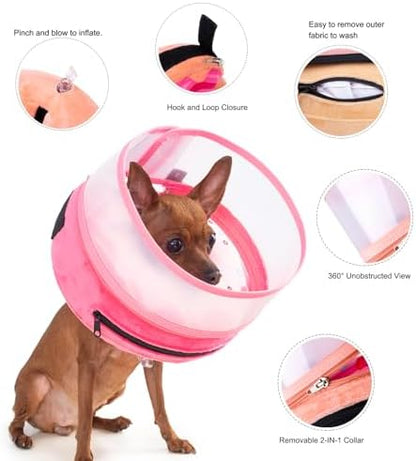 Inflatable Dog Cone Collar for Large Medium Small Dogs, Soft Dog Donut Collar Adjustable Recovery Cone for Pets After Surgery, Extra Enhanced Anti-Licking Guard Shield (Pink Donut, Small) - Image 2