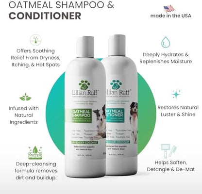 Lillian Ruff PRO Formula Deodorizing Oatmeal Dog Shampoo & Conditioner Set - Calm Itching & Allergies, Ultra-Nourishing Dry Skin Relief - Oatmeal, Aloe, Coconut Oil, Lavender & Provitamin B5, USA Made - Image 2