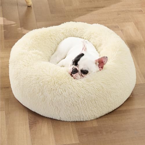 Bedsure Calming Small Medium Dog Bed Donut Washable Puppy Bed,27ins Cream - Image 4