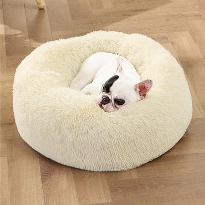 Bedsure Calming Small Medium Dog Bed Donut Washable Puppy Bed,27ins Cream - Image 4