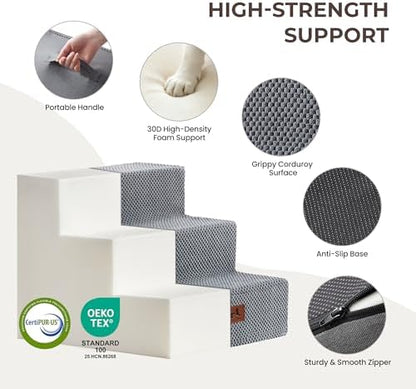 Dog Stairs 3-Step 13.5” H for Bed and Couch Grey - Image 4