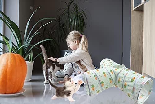 Bunny Rabbit Tunnels Rabbit Cat 3 Way Collapsible Tunnel with Cute Carrot Patterns Small Pet Hideout Activity Tunnel Tube Toy for Bunny Kitten Cat Dwarf Guinea Pig T Shape - Image 7