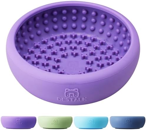 Dog Lick Bowl, Bestalk Anxiety Relief Lick Mat for Dogs, Non-Slip Freeze Licking Bowl Enrichment Puzzle Feeder for Distraction, BPA Free Silicone, Dishwasher Safe(Purple,L) by BESTALK