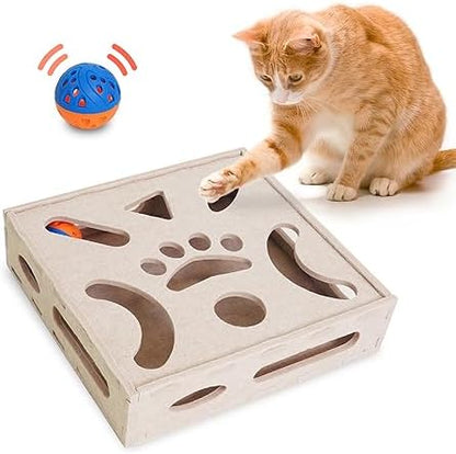 PETKARAY Felt Cat Puzzle Toy, Interactive Cat Toys for Indoor Cats, Interactive Maze for Kitten Felt Puzzle Box with Ball, Beige by PETKARAY