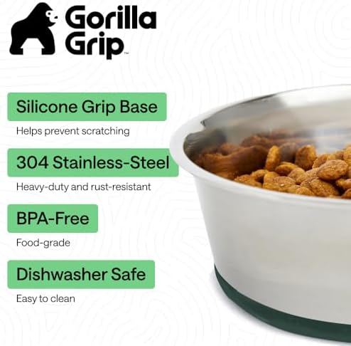 GORILLA GRIP Dog Bowls, Food Grade Stainless Steel, Set of 2, 6 Cup, Green - Image 2