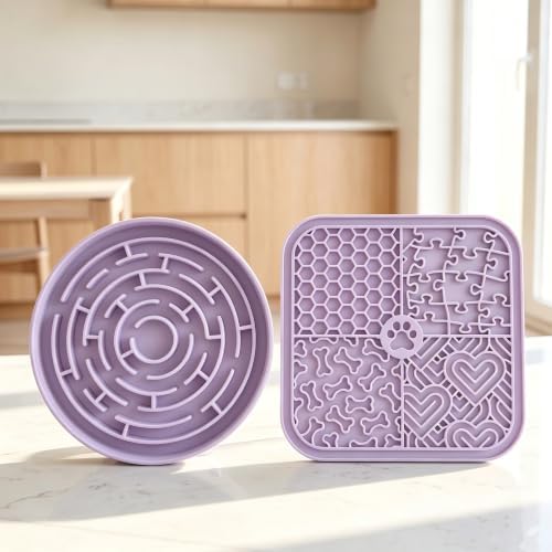 Dog Lick Mat for Anxiety Relief, Slow Feeder Bowl for Dogs & Cats, Silicone Lick Pad with Strong Suction Cups for Pet Grooming, Bath, Tooth Cleaning, Distraction and Calming, Purple by YCTMALL