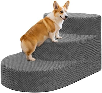Dog Stairs 3 Steps Foam Pet Ramp for Small Dogs Cats, Grey by NECKORY