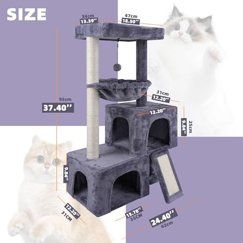 AIWIKIDE Cat Tree Has Scratching Toy with A Ball Activity Centre Cat Tower Furniture Jute-Covered Scratching Posts (Grey, 37.4'') - Image 2