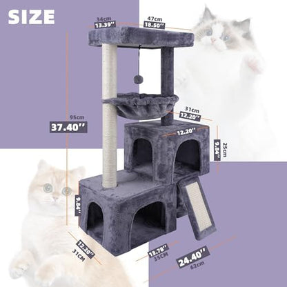 AIWIKIDE Cat Tree Has Scratching Toy with A Ball Activity Centre Cat Tower Furniture Jute-Covered Scratching Posts (Grey, 37.4'') - Image 2