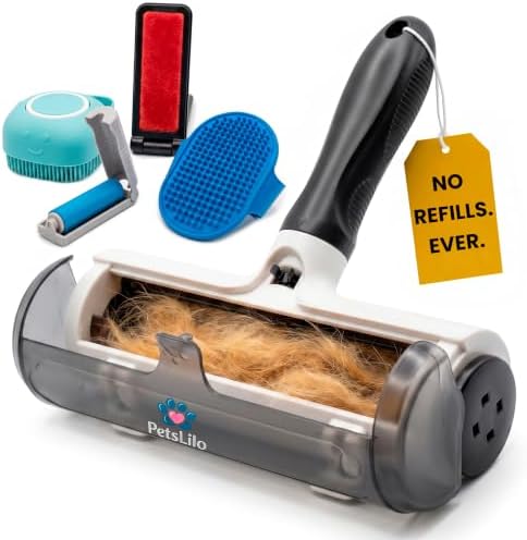 5-in-1 Kit Pet Hair Remover for Furniture & Couch - Reusable Lint Roller, Dog & Cat Fur Remover for Carpet, Car & Clothes, Mini Travel Roller, Grooming & Bath Brush Set for Sofa, Upholstery & Bedding by Unknown