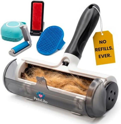 5-in-1 Kit Pet Hair Remover for Furniture & Couch - Reusable Lint Roller, Dog & Cat Fur Remover for Carpet, Car & Clothes, Mini Travel Roller, Grooming & Bath Brush Set for Sofa, Upholstery & Bedding by Unknown