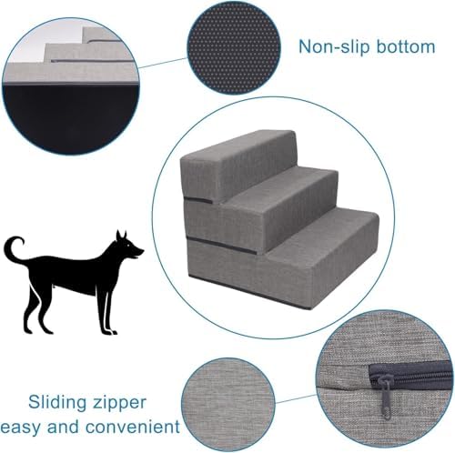 Elevon Dog Stairs for Bed 18" H, 3-Step Dog Steps for High Bed and Couch, Pet Steps for Small Dogs and Cats, Non-Slip Balanced Pet Ramp Indoor, Grey - Image 4